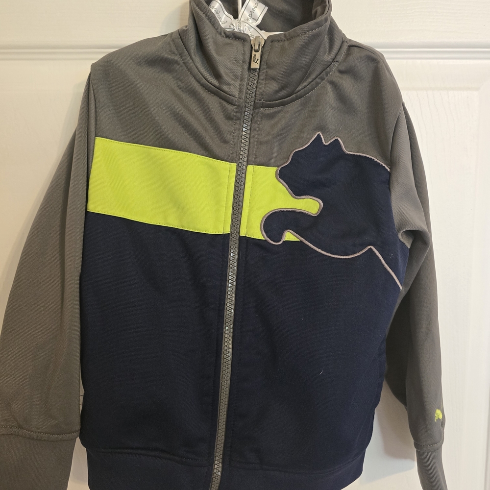 Puma Kids Blazer Jacket - Gray and Neon Yellow Like New Size 4